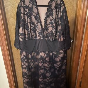 Kiyonna Black Lace Robe with Nude Slip